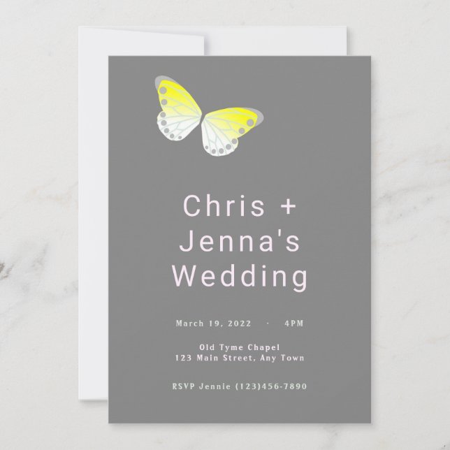 White and Yellow Butterfly Wedding Invitation (Front)