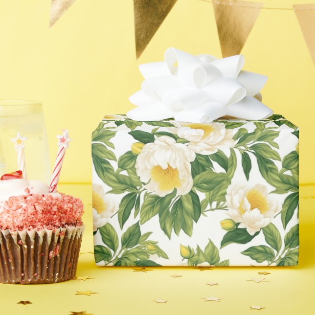 White and yellow Claire de Lune peonies Wrapping Paper (Birthday Party)