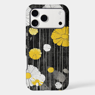 White and Yellow Daisies on Grey Black