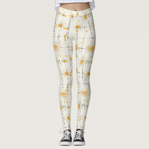 White and Yellow Daisies - Rustic Plaid Background Leggings