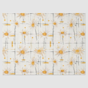White and Yellow Daisies - Rustic Plaid Background Tissue Paper