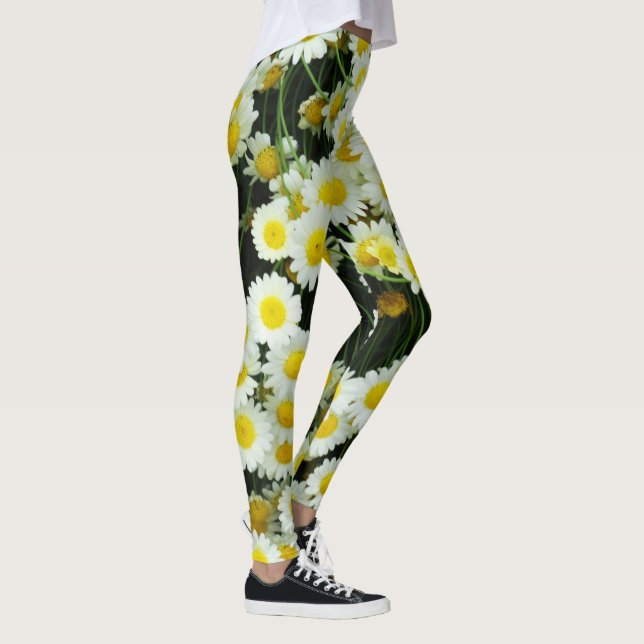 White And Yellow Daisy Buttons Leggings (Right)