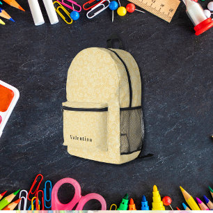 White and Yellow Floral Pattern Modern Monogram Printed Backpack