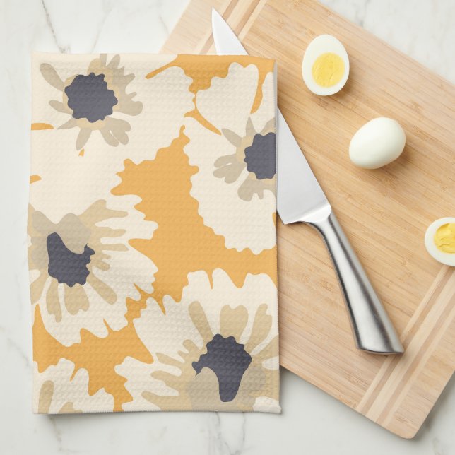 White and Yellow Floral Patterns  Kitchen Towel (Quarter Fold)
