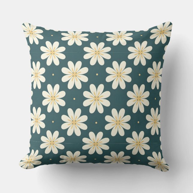 White and Yellow flower pattern Throw Pillow (Front)