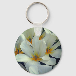 White and Yellow Flowers Close Up Keychain