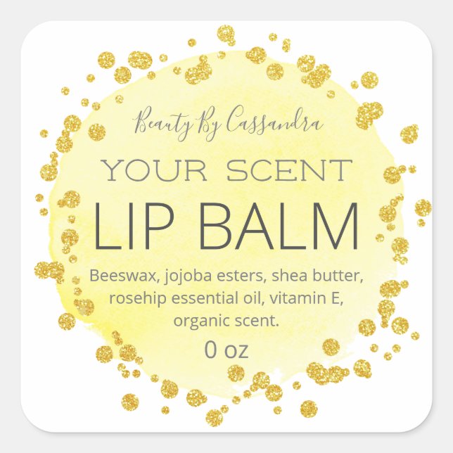 White And Yellow | Gold Dots Lip Balm Labels (Front)