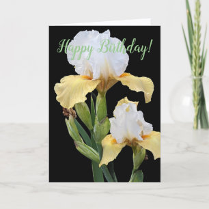 White and Yellow Irises Floral Birthday Card