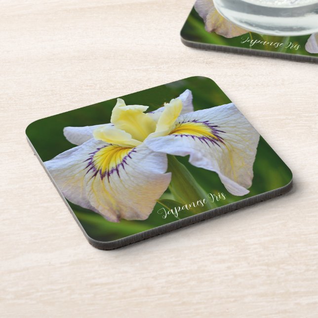 White and Yellow Japanese Iris Floral Coaster (Left Side)