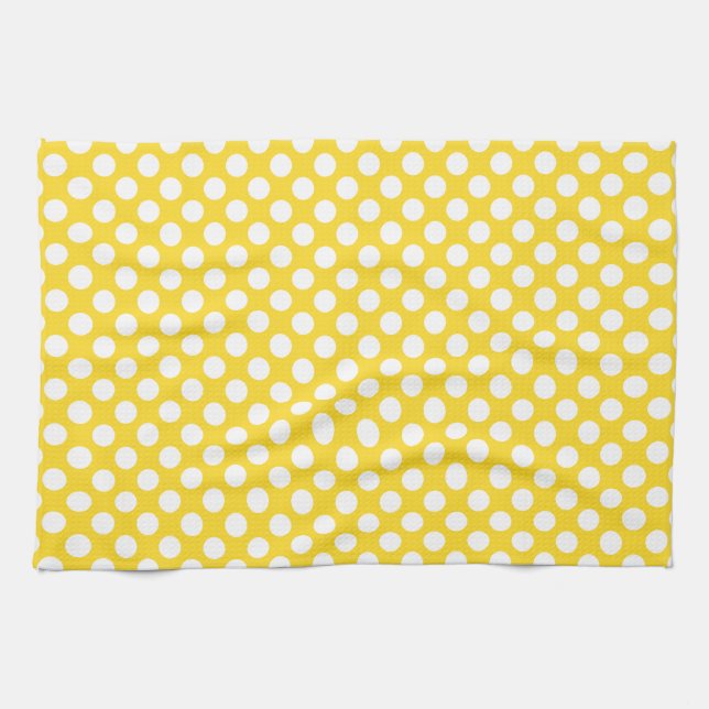 White and Yellow Polka Dot Kitchen Towel (Horizontal)