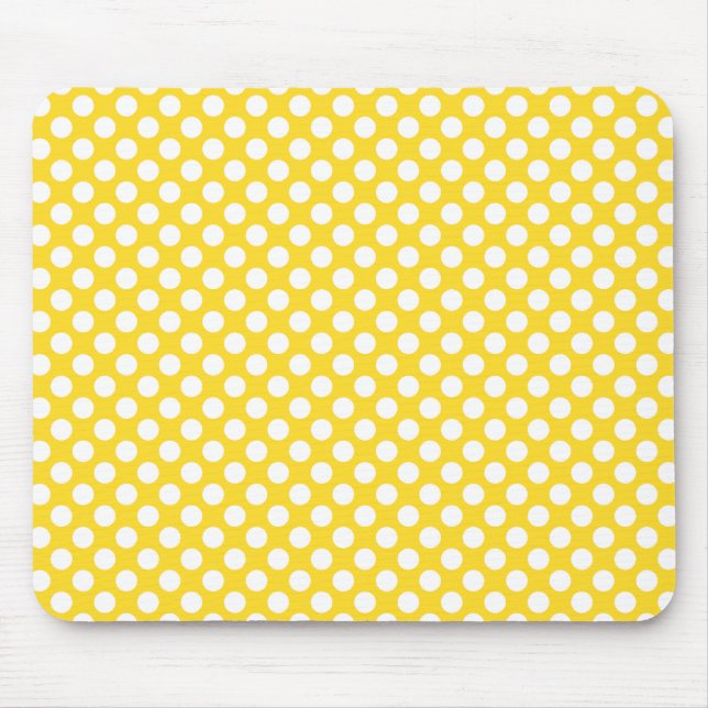 White and Yellow Polka Dot Mouse Pad (Front)