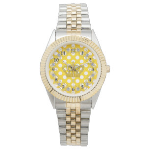 White and Yellow Polka Dots Crown Wristwatch