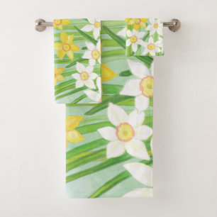 White and Yellow Spring Daffodils Bath Towel Set