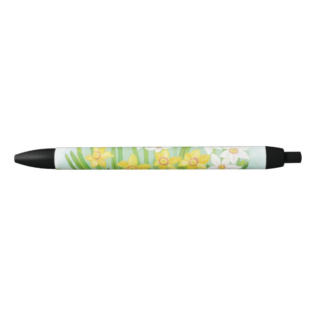 White and Yellow Spring Daffodils   Black Ink Pen (Front)