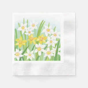 White and Yellow Spring Daffodils Napkin
