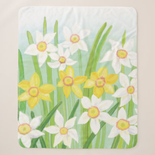 White and Yellow Spring Daffodils Sherpa Blanket