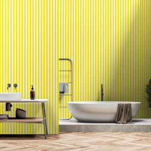 White and yellow striped classic peel and stick wallpaper
