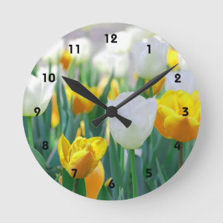 White and Yellow Tulip Flower Wall Clock