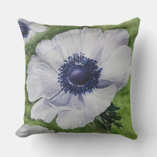 WHITE ANEMONE FLOWER PATIO OUTDOOR PILLOW