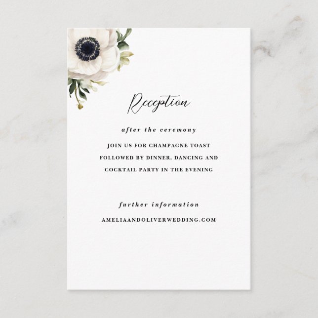 White Anemone Flower Wedding Reception Invitation (Front)