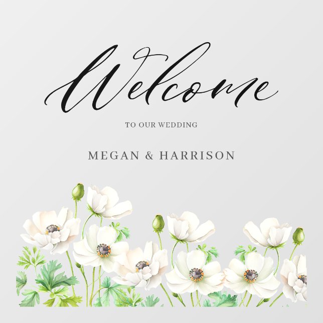 White Anemone Flower Welcome  Window Cling (Sheet)