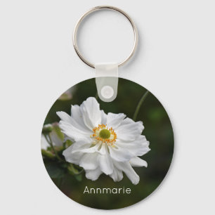 White Anemone Garden Flowers Personalised Keychain