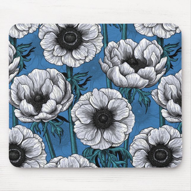 White anemone garden mouse pad (Front)