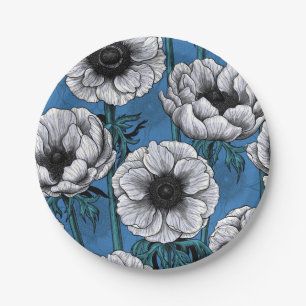 White anemone garden paper plate
