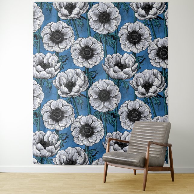 White anemone garden tapestry (In Situ)
