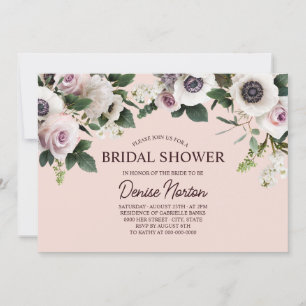White Anemone on Blush Rose Bridal Shower Invitation