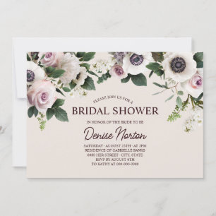 White Anemone on Cameo Beige Bridal Shower Invitation