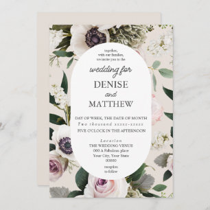 White Anemone on Cameo Beige Wedding Invitation