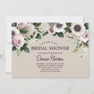 White Anemone on Perfectly Pale Bridal Shower Invitation