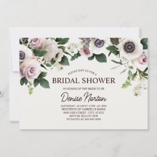 White Anemone on Snow White Bridal Shower Invitation