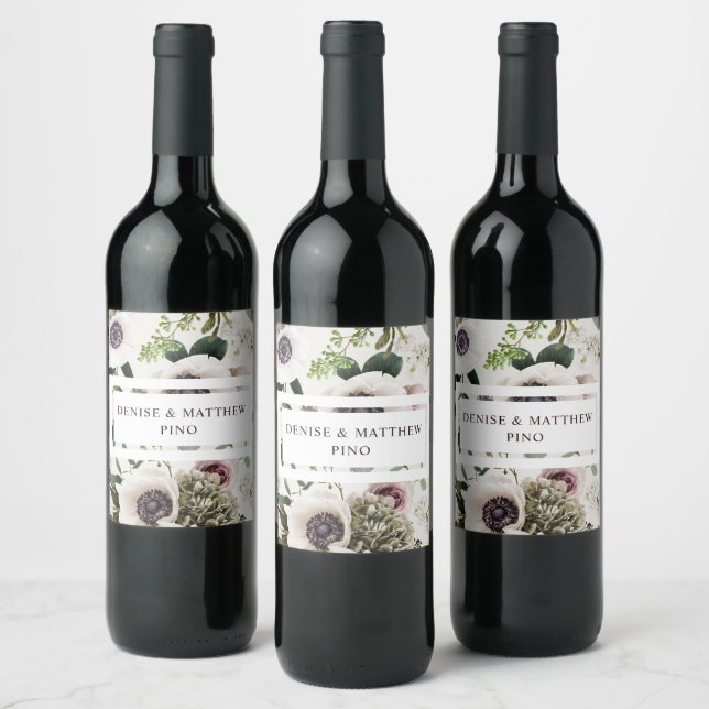 White Anemone on Snow White Wine Label (Bottles)