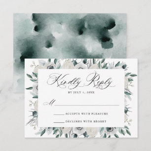 White Anemones and Roses Floral Wedding RSVP Card