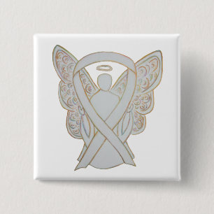White Angel Awareness Ribbon Custom Art Pins