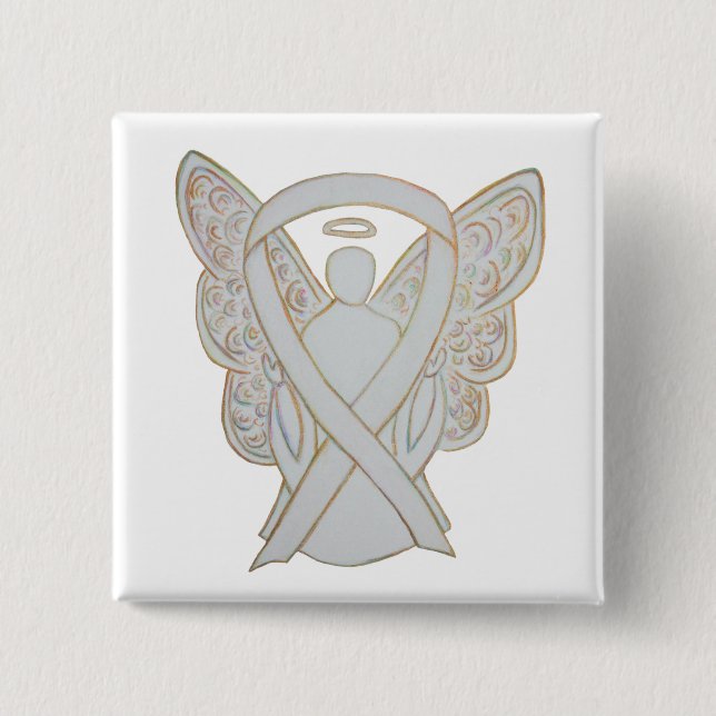 White Angel Awareness Ribbon Custom Art Pins (Front)