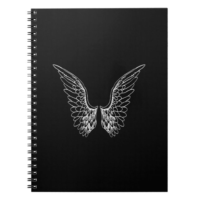 White Angel Wings on Black Background Notebook (Front)
