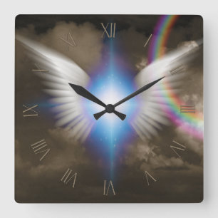 White angels wings square wall clock