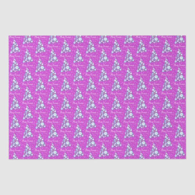 White Animal Paw Pink and Blue Christmas Tree Pink Tissue Paper (Front)