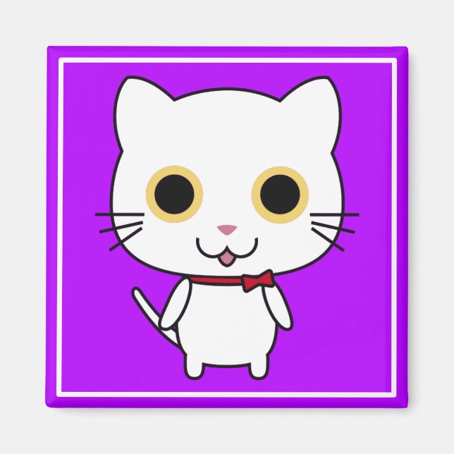 White Anthropomorphic Cat Clipart Magnet (Front)