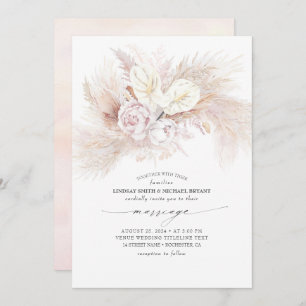 White Anthurium and Pampas Grass Elegant Marriage Invitation