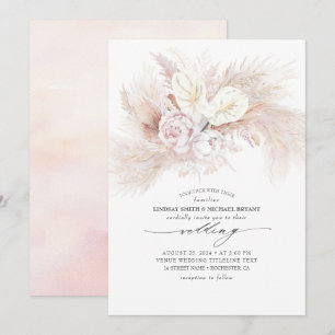 White Anthurium and Pampas Grass Elegant Wedding Invitation
