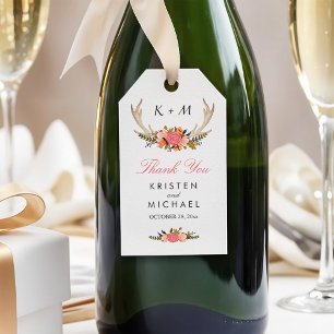 White Antler Rustic Floral Wedding Thank You Gift Tags