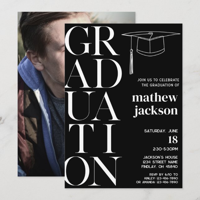 White Any Colour Background '24 Graduation Party Invitation (Front/Back)