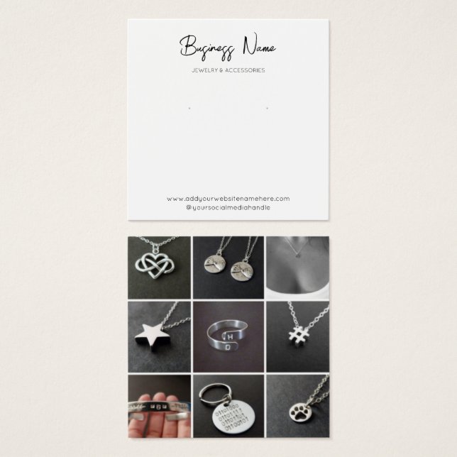 White Any Colour Custom Photo Earring Display Card (Front & Back)