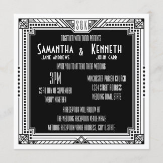 White & Any Colour Great Gatsby Art Deco Wedding Invitation