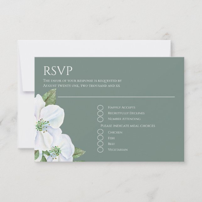 White Apple Blossom Flower RSVP Wedding (Front)