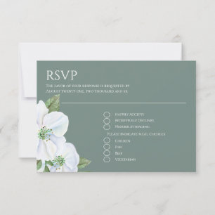 White Apple Blossom Flower RSVP Wedding Card